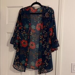 Eyeshadow Floral Kimono Top - Navy and Red